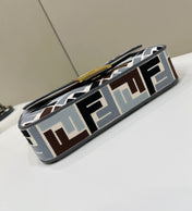 BAGUETTE CANVAS 27 BAG BLACK STRAP WITH MULTICOLOUR EMBROIDERY GOLD HARDWARE