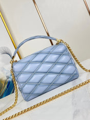GO-14 MM 23 IN LIGHT BLUE GRAY QUILTED LAMBSKIN GOLD HARDWARE