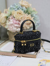 CARO 16 MINI VANITY CASE IN BLACK MACROCANNAGE TWEED