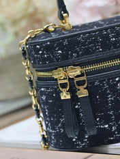 CARO 16 MINI VANITY CASE IN BLACK MACROCANNAGE TWEED