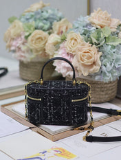 CARO 16 MINI VANITY CASE IN BLACK MACROCANNAGE TWEED