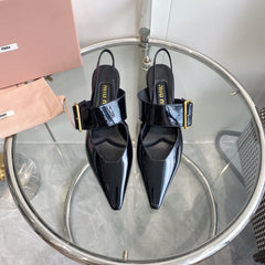 HIGH-SLINGBACK POINTED TOE SANDALS BLACK COWHIDE