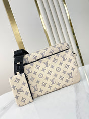 TRIO MESSENGER 25 IN CREAM BLUE MONOGRAM SHADOW CALFSKIN