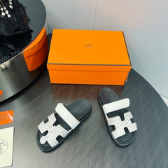 CHYPRE SANDAL WHITE MIX BLACK CALFSKIN STYLIZED