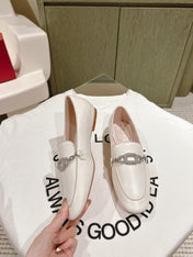 STRASS CHAIN LOAFERS IN WHITE CALFSKIN WITH CRYSTAL CHAIN DETAIL