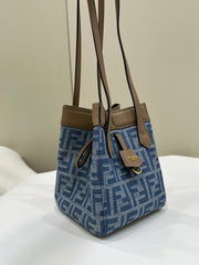 FENDI ORIGAMI MINI 19 IN TRUE BLUE MONOGRAM DENIM WITH CALFSKIN STRAP