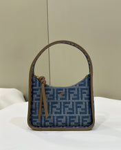 FENDI MEDIUM 27 BAG IN TRUE BLUE MONOGRAM DENIM GOLD HARDWARE