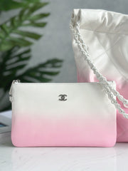CHANEL 22 BAG 25S 42 CM IN PASTEL PINK MIX WHITE LAMBSKIN WITH WHITE HARDWARE