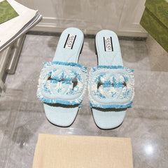 GG  Interlocking double G hollow slippers Baby Blue