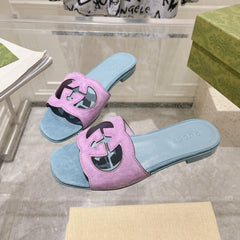 GG  Interlocking double G hollow slippers Orchid Purple Blue