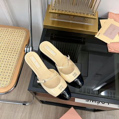 Cap Toe Mules Bright Cream Color Sheepskin