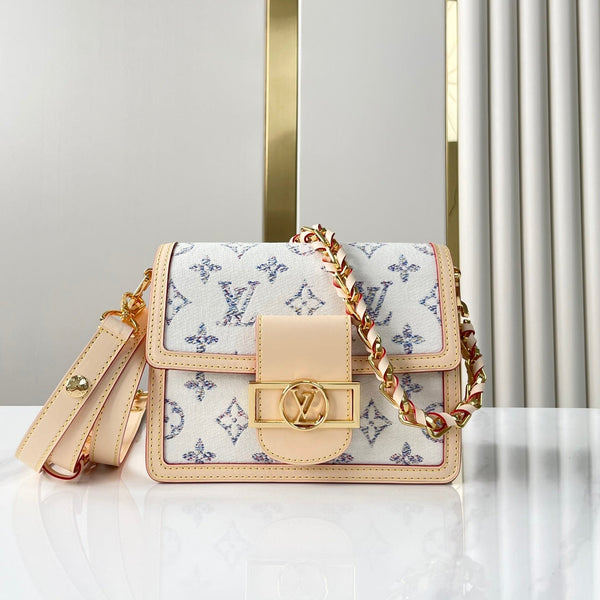 DAUPHINE MINI 20 IN WHITE MONOGRAM JACQUARD FABRIC GOLD HARDWARE