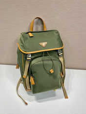 BACKPACK 45 IN SEAWEED GREEN RE-NYLON AND BROWN CALFSKIN TRIM