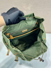 BACKPACK 45 IN SEAWEED GREEN RE-NYLON AND BROWN CALFSKIN TRIM