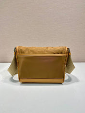 SMALL FLAP BAG 20 IN CIDER BROWN RE-NYLON AND CALFSKIN TRIM