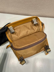MESSENGER BAG 20 IN CIDER BROWN RE-NYLON AND CALFSKIN TRIM