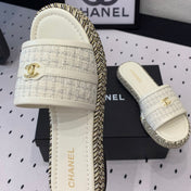 Double CC Women White Slippers Calfskin