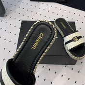 Double CC Women White Black Slippers Calfskin