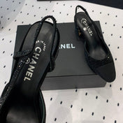 Double CC Rhinestone Slingback Sheepskin Black