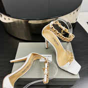 ZENITH SANDAL 10 CM IN WHITE SHINY LAMBSKIN