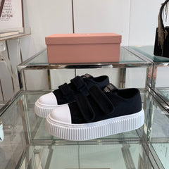 Thick-Soled Denim Sneakers Black and White