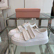 Thick-Soled Denim Sneakers White