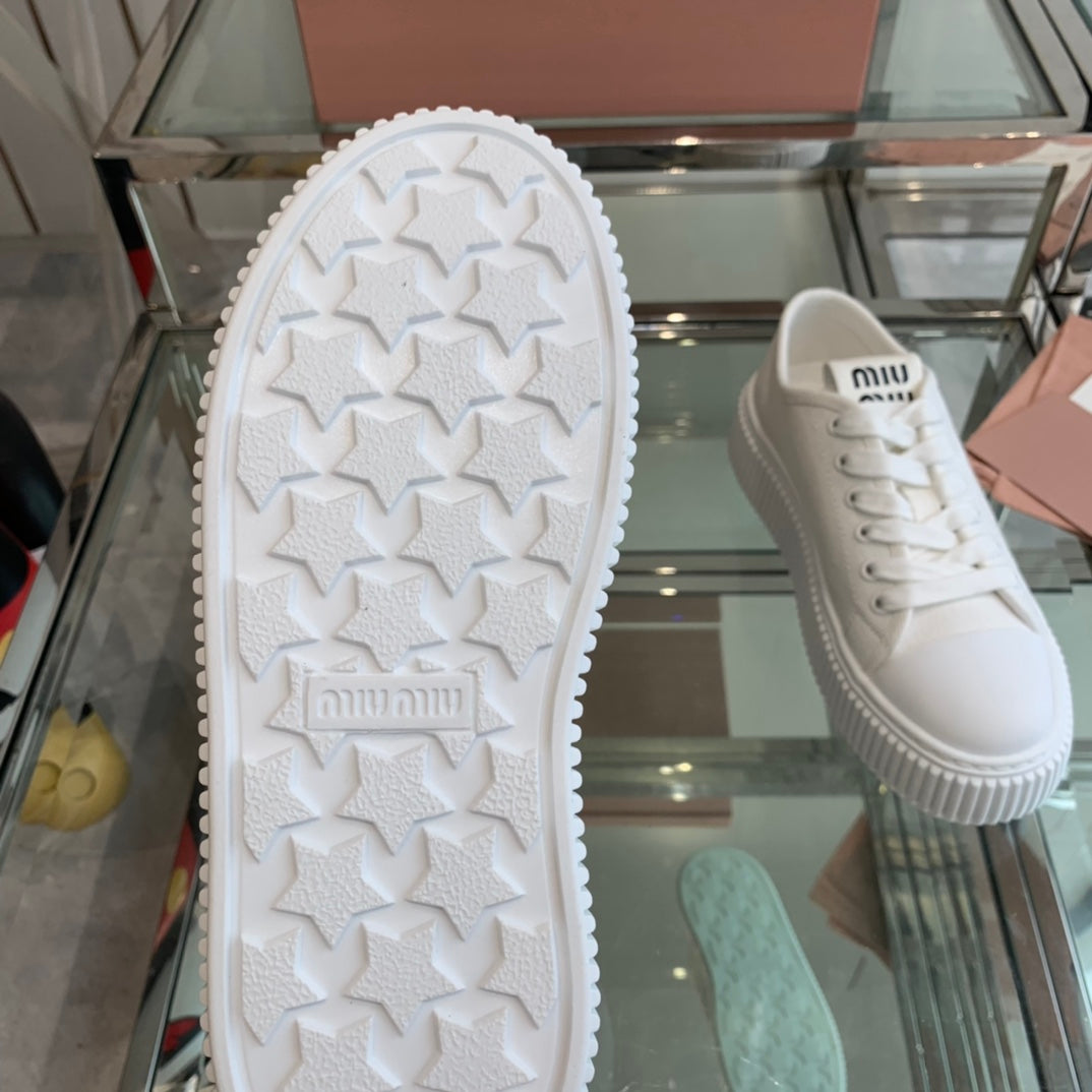 Sneakers High Sole White Canvas