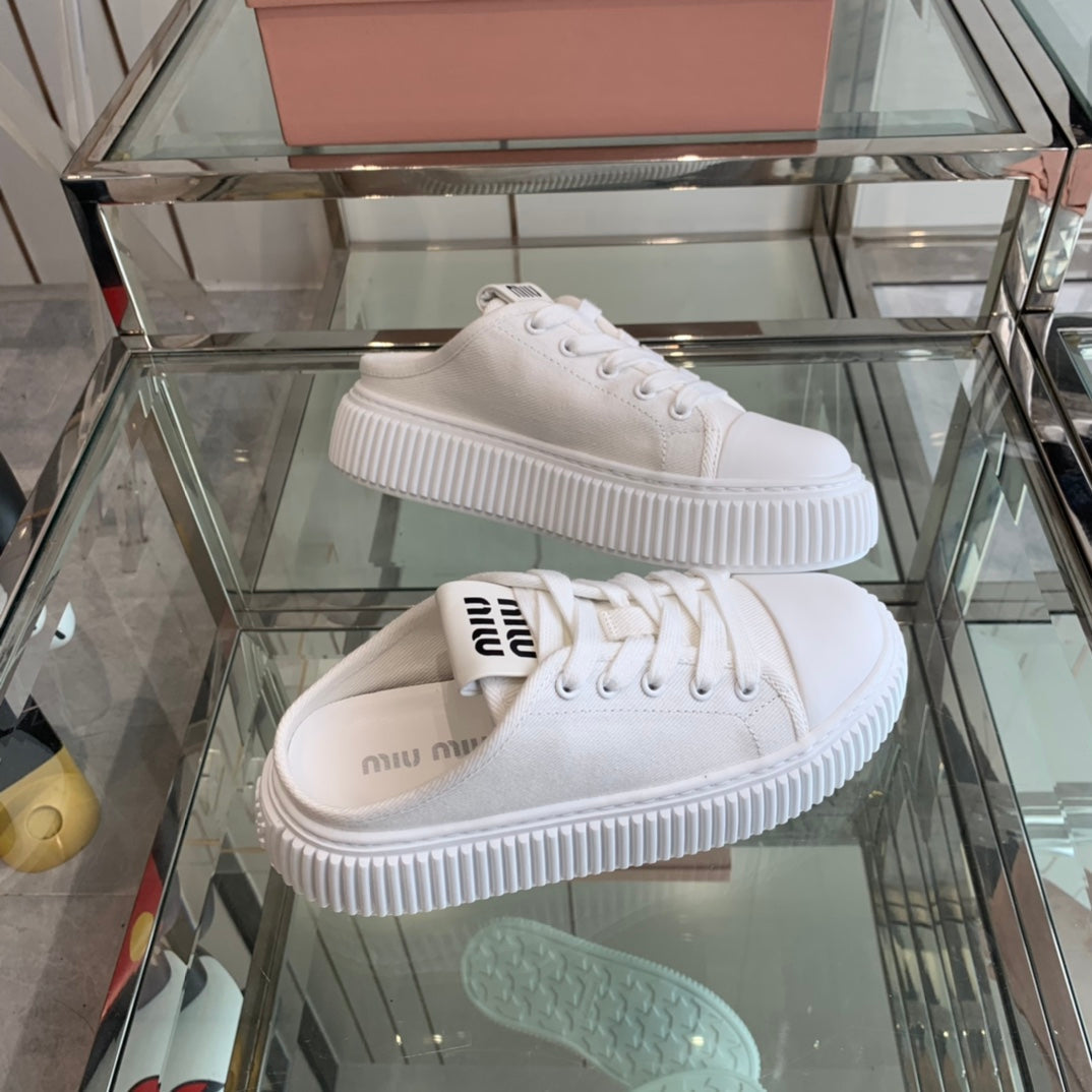 Mule Shoes White Canvas