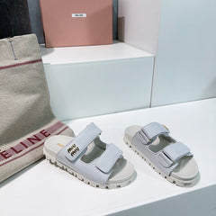 Slippers White Sheepskin With Stylized Straps