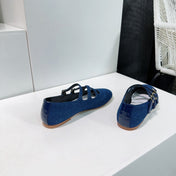 FLAT MARY JANE IN NAVY BLUE FABRIC