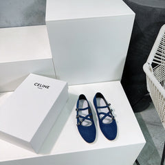 FLAT MARY JANE IN NAVY BLUE FABRIC