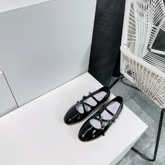FLAT MARY JANE IN BLACK CALFSKIN