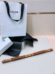 CL SMALL 18 MM SQUARE ADJUSTABLE BELT IN BRONZE BROWN LEATHER GOLD HARDWARE