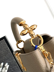 CAPUCINES MINI 21 IN KHAKI BROWN TAURILLON GOLD HARDWARE
