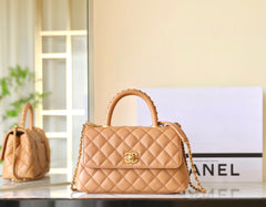 CHANEL 25S FLAP BAG 24 CM IN LIGHT BROWN LAMBSKIN WITH GOLD HARDWARE