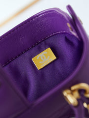 SMALL TOP HANDLE BAG 18 IN PURPLE OIL-WAX LAMBSKIN GOLD HARDWARE