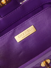 SMALL TOP HANDLE BAG 18 IN PURPLE OIL-WAX LAMBSKIN GOLD HARDWARE