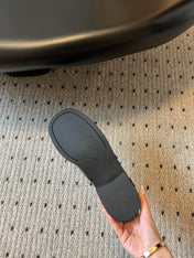 MIUMIU 26S SLIP-ON LOAFERS IN BLACK CALFSKIN SQUARE BUCKLE