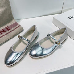 BALLET FLAT IN SILVER CALFSKIN