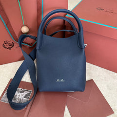 SMALL 21 BALE BAG IN NAVY BLUE GRAINED CALFSKIN WITH SILVER HARDWARE