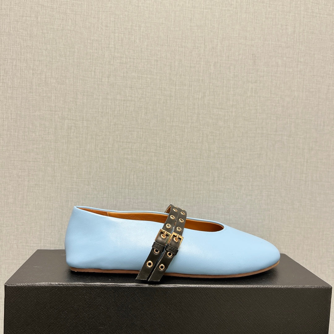 ALAIA MARY JANE SHOES IN LIGHT BLUE LAMBSKIN SILVER HARDWARE