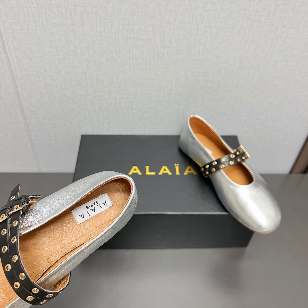 ALAIA MARY JANE SHOES IN SILVER LAMBSKIN SILVER HARDWARE