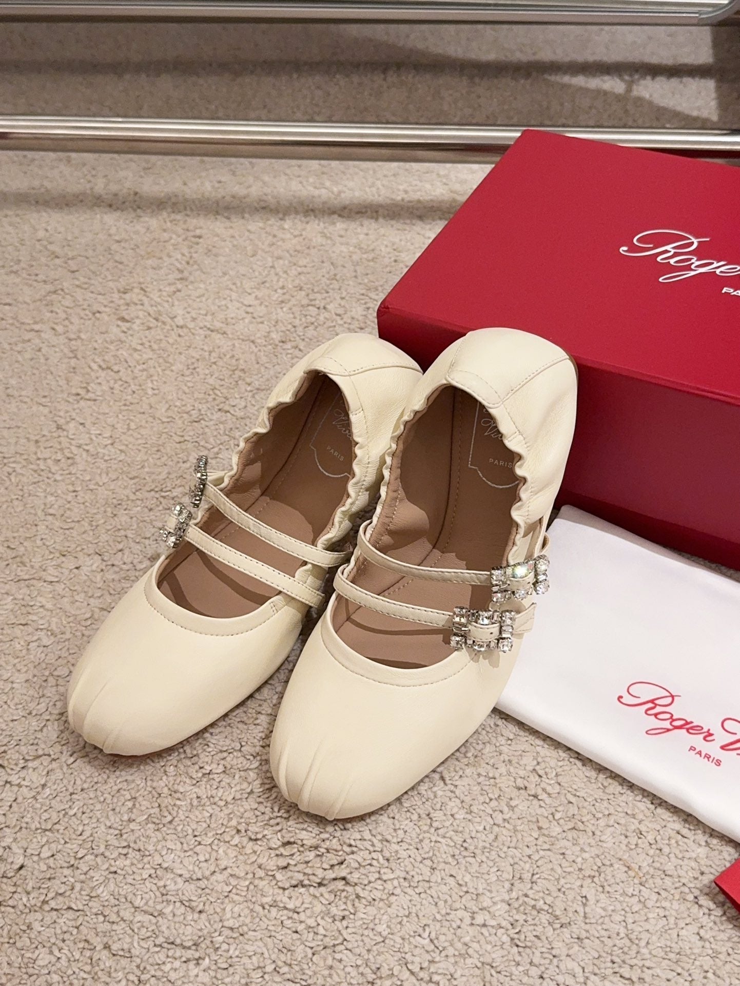 MARY JANES WITH TWO STRAPS IN BEIGE SOFT LAMBSKIN