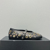 ALAIA MARY JANE SHOES IN BLACK LAMBSKIN GOLD MIX SILVER HARDWARE