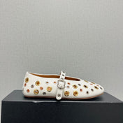 ALAIA MARY JANE SHOES IN WHITE LAMBSKIN GOLD MIX SILVER HARDWARE