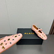 ALAIA MARY JANE SHOES IN LIGHT PINK LAMBSKIN GOLD MIX SILVER HARDWARE