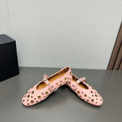 ALAIA MARY JANE SHOES IN LIGHT PINK LAMBSKIN GOLD MIX SILVER HARDWARE