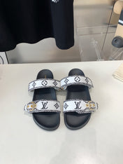 LV WOMEN SUNSET DAD SANDAL IN WHITE MIX BLACK MONOGRAM FABRIC MULE