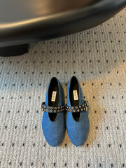 ALAIA MARY JANE SHOES IN CERULEAN BLUE ZP CUSTOM STRAW AND DENIM