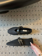 ALAIA MARY JANE SHOES IN BLACK ZP CUSTOM STRAW AND DENIM